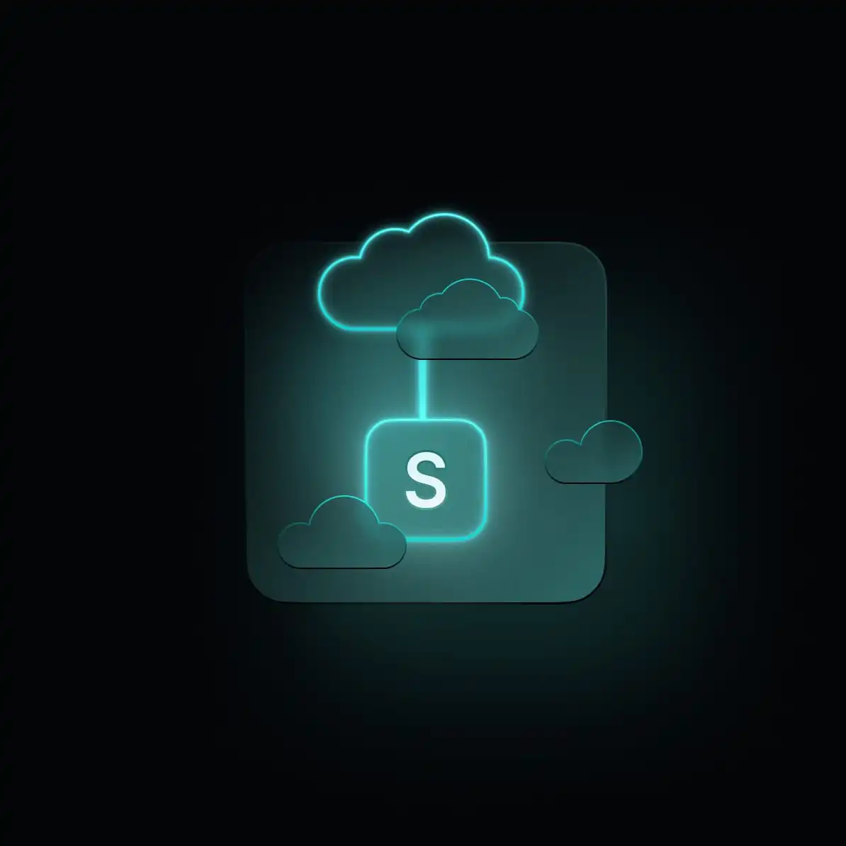 Leuchtendes 'S'-Icon mit Cloud-Symbolen